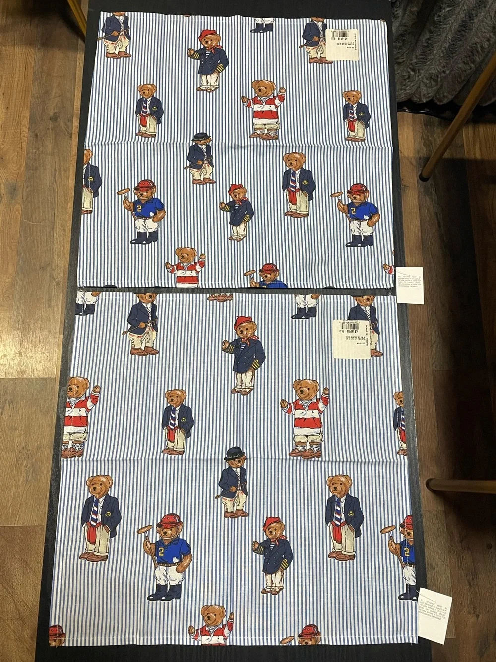 NWT Vintage Ralph Lauren Polo Teddy Bear Stripe Set of 4 Placemats Table Linens